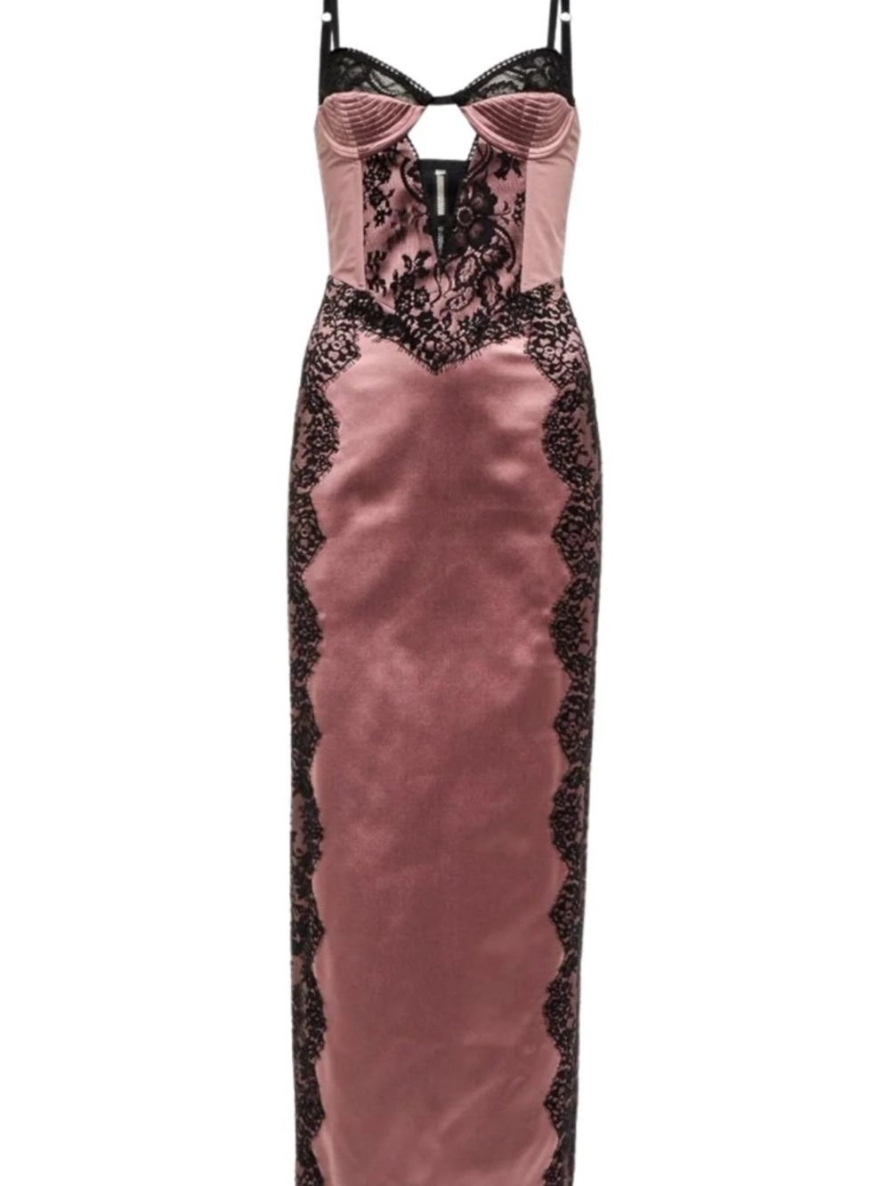 Mauve Silk Lace-Trim Long Slip Dress